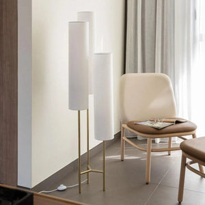 Staande lamp goud met 3 stoffen kappen E27 'Yasmijn' 137cm - FOIR