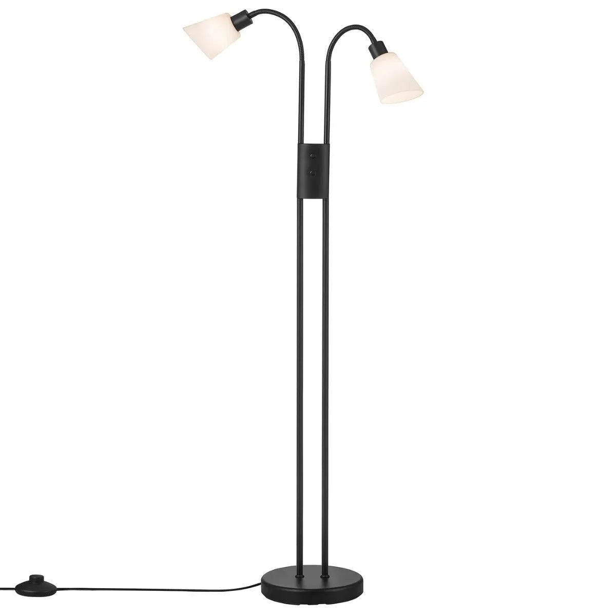 Grote zwarte vloerlamp met 2 glazen kappen Nordlux Molli - FOIR