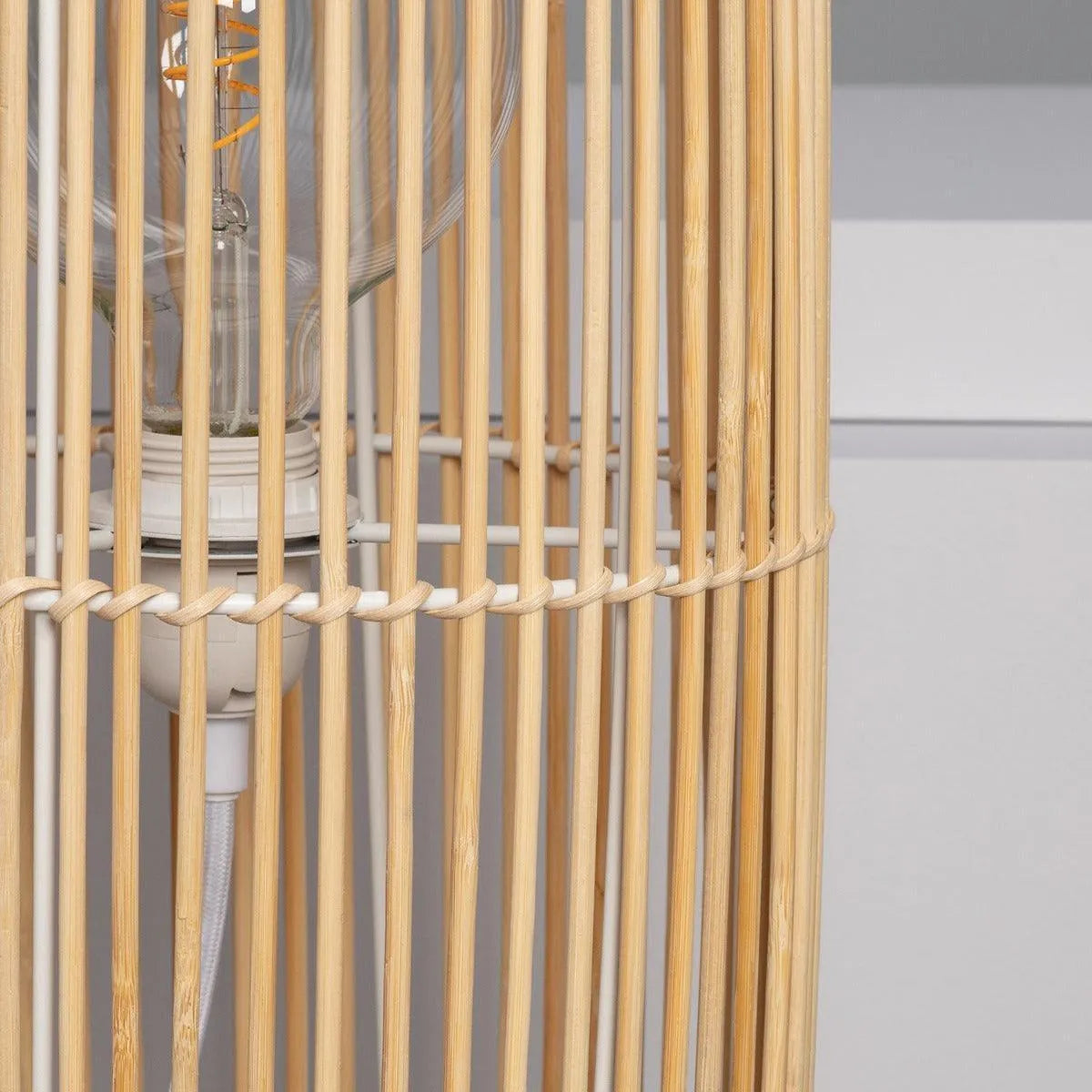 Houten staande lamp e27 fitting met stekker en schakelaar