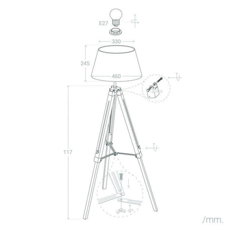 Driepoot vloerlamp 'Stan' modern E27 fitting 144cm - FOIR