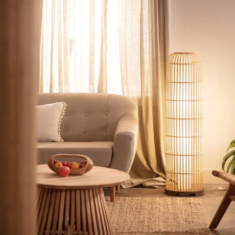 Vloerlamp rotan e27 fitting led lamp 113cm met stekker