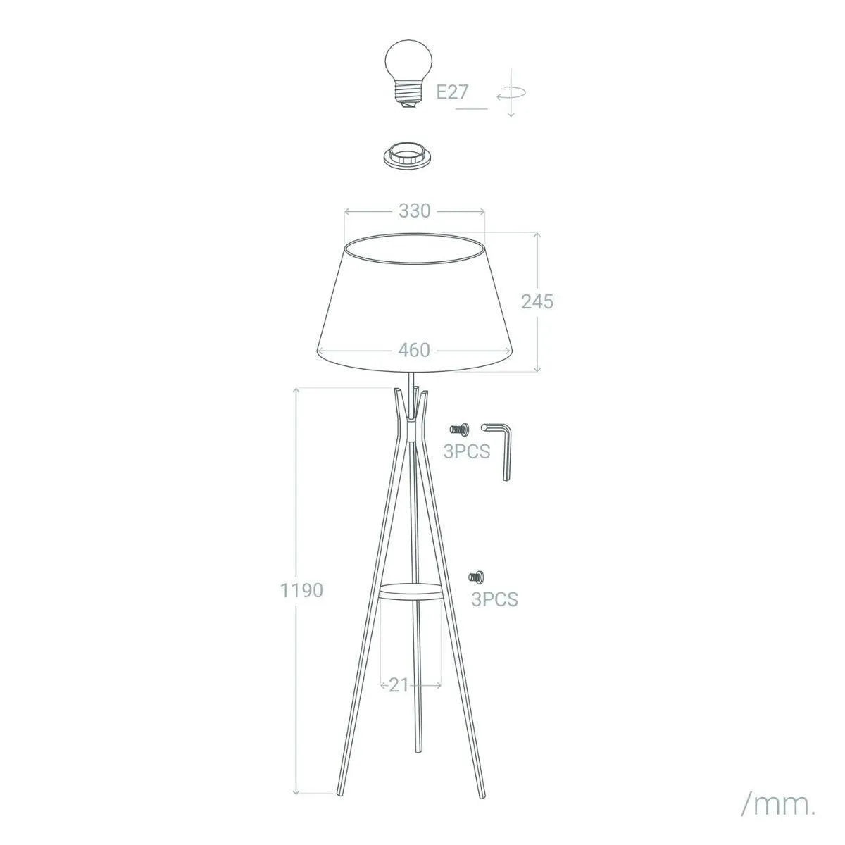 Staande lamp hout Vloerlamp 'Qais' stoffen kap poten witte kap 153cm - FOIR