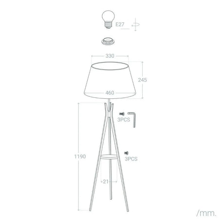 Staande lamp hout Vloerlamp 'Qais' stoffen kap poten witte kap 153cm - FOIR