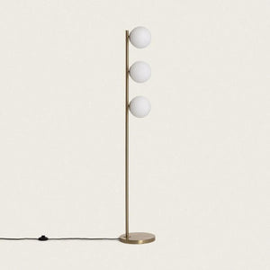 Vloerlamp goud met opaalglas en e27 fittingen schakelaar stekker
