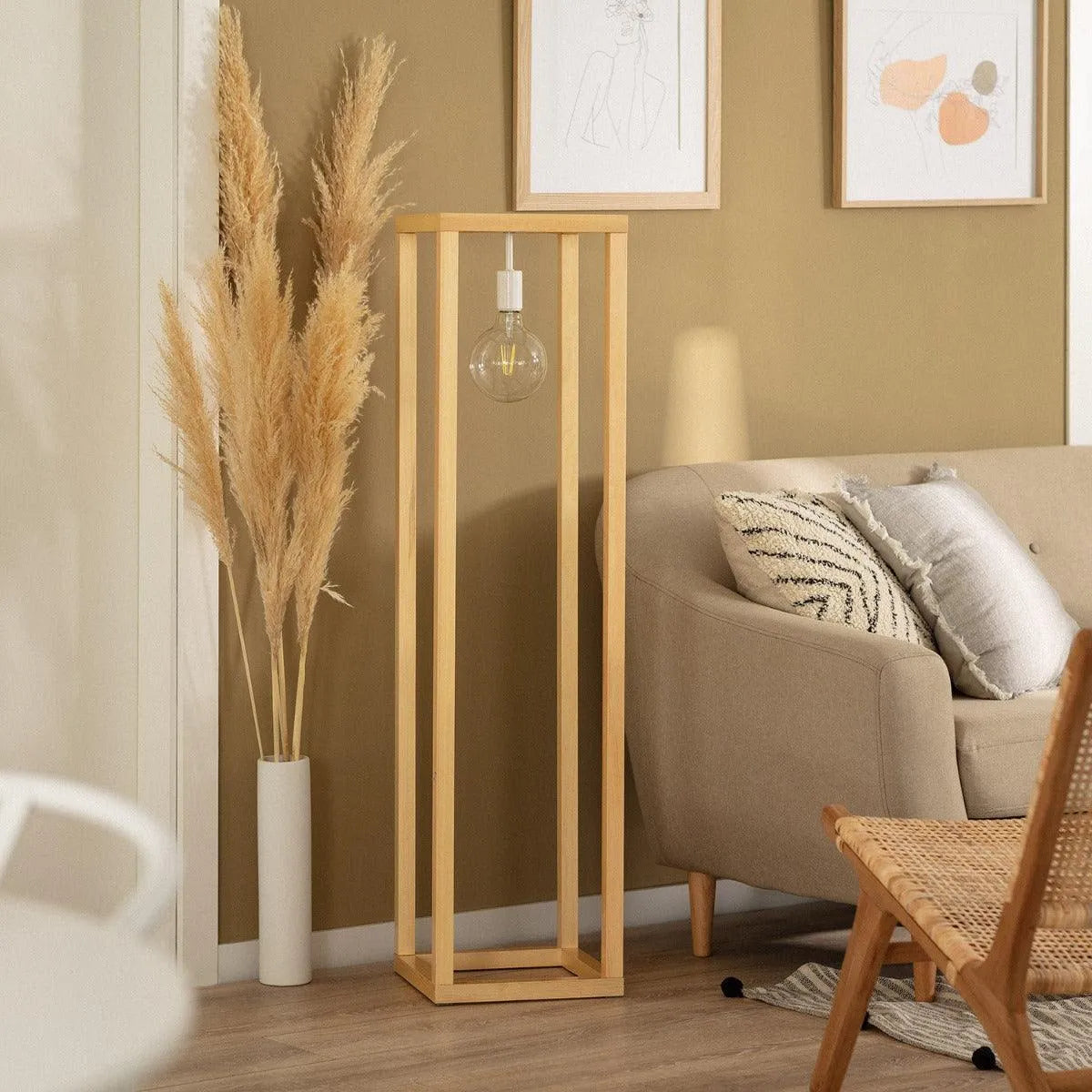 Staande lamp hout vierkant e27 fitting modern 