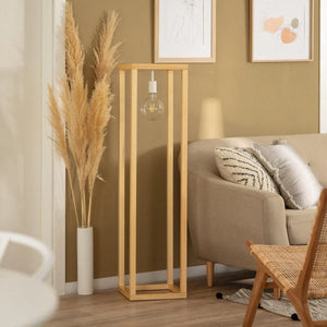 Staande lamp hout vierkant e27 fitting modern 