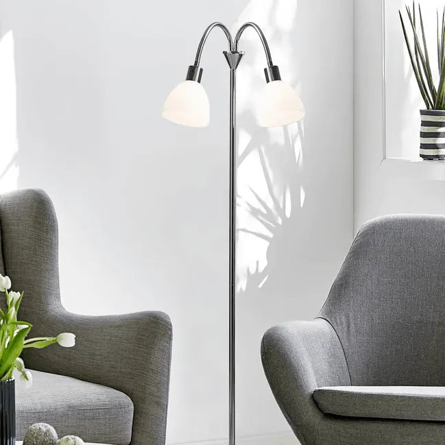 Staande lamp chrome met opaalglazen kap schakelaar stekker nordlux 63224033 5701581239388