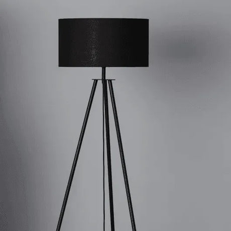 Staande Lamp zwart 'Kathal' E27 fitting driepoot stoffen kap modern 141cm - FOIR