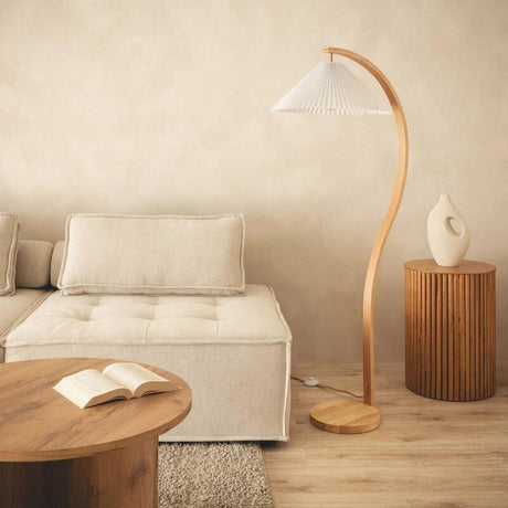 Staande lamp hout stoffen Seronga kap vloerlamp 146cm - FOIR