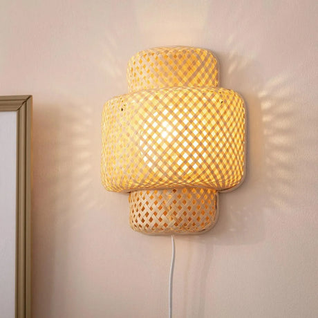 Wandlamp slaapkamer rotan 'Naga' E27 fitting met stekker 30 cm - FOIR