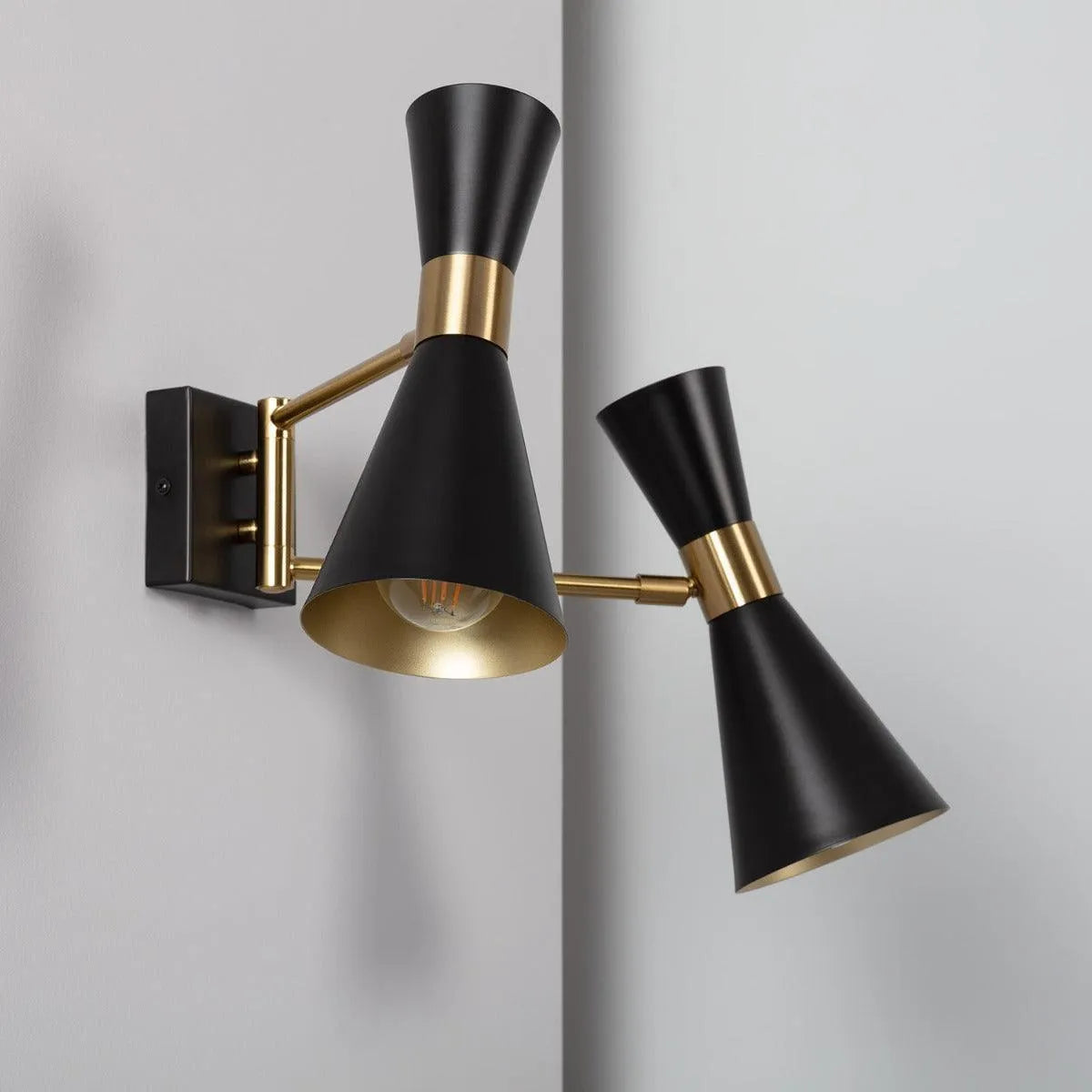 Dubbele wandlamp e14 fitting zwart messing