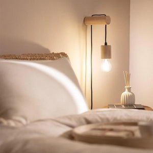 Wandlamp slaapkamer hout e27 fitting met stekker schakelaar hout houten