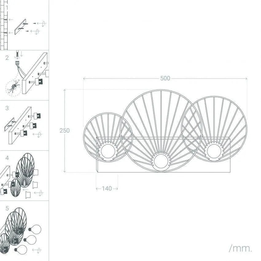 Wandlamp zwart 'Kibend' design wandlamp modern zwart met 3 spotjes 500mm - FOIR