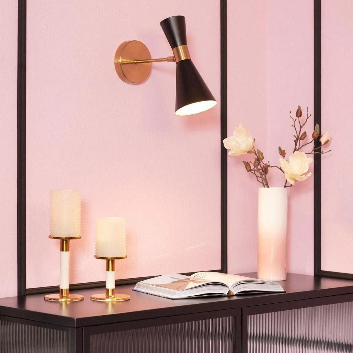 Wandlamp zwart goud verstelbaar e14 fitting