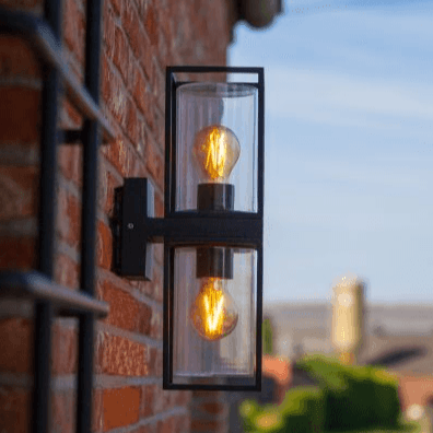 Buitenverlichting glas zwart dubbel 'Flair' 2x e27 fitting 39 cm - FOIR