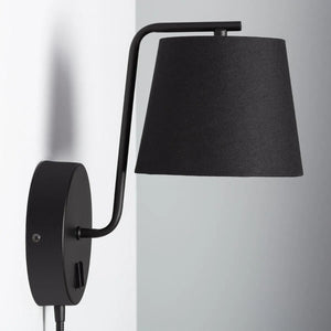 Wandlamp met schakelaar hotel 'Kombi' E27 fitting zwart design met leeslamp - FOIR