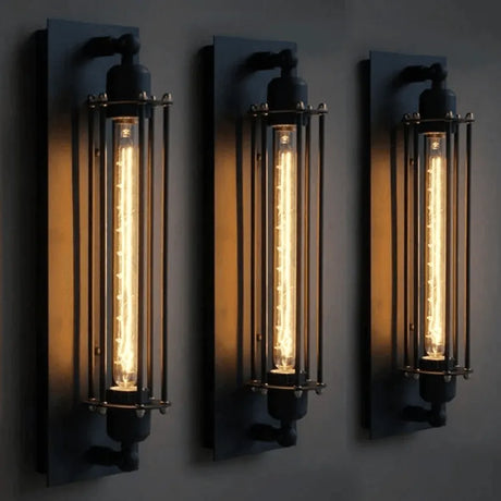 Wandlamp industrieel zwart met buislamp met een warm witte buislamp e27 fitting industriële wandlamp industriele wandlamp 