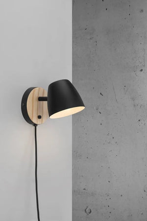 Wandlamp hout met stekker en schakelaar bedlampje