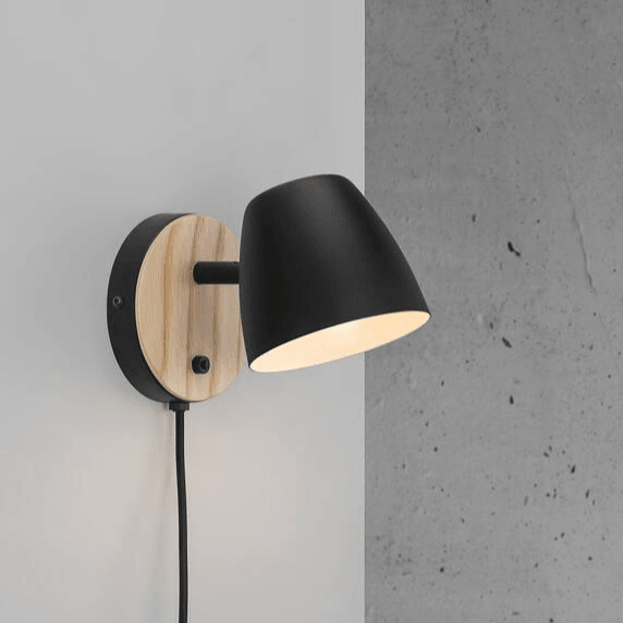 Wandlamp slaapkamer hout 'Theo' stekker schakelaar gu10 verstelbaar - FOIR