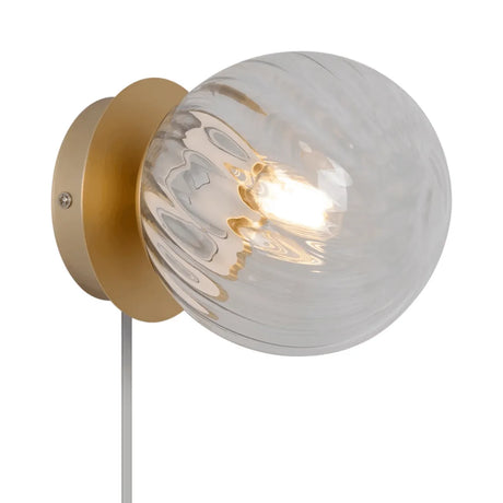 Wandlamp messing met glazen kap E14 fitting & schakelaar 'Chisell' - FOIR