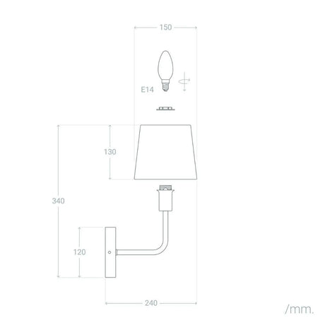 Wandlamp goud stoffen kap e14 fitting