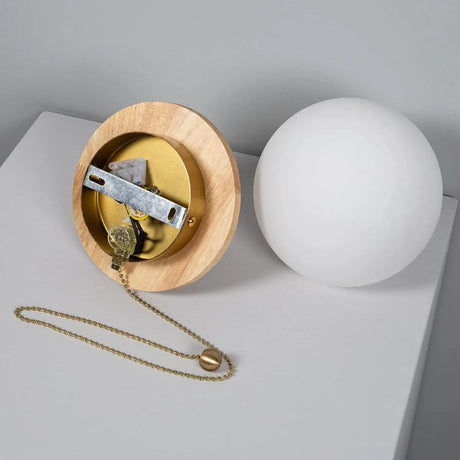 Wandlamp hout goud en opaalglas met trekschakelaar & E27 fitting 'Jerry' - FOIR