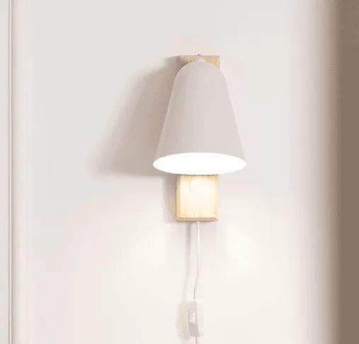 Wandlamp stekker 'Marije' hout wit leeslamp slaapkamer e27 schakelaar hout - FOIR