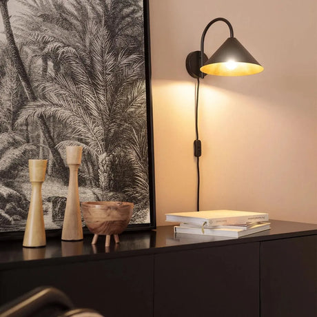 Zwart gouden wandlamp E27 fitting met schakelaar 'Lindsy' - FOIR