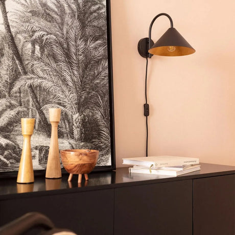 Zwart gouden wandlamp E27 fitting met schakelaar 'Lindsy' - FOIR