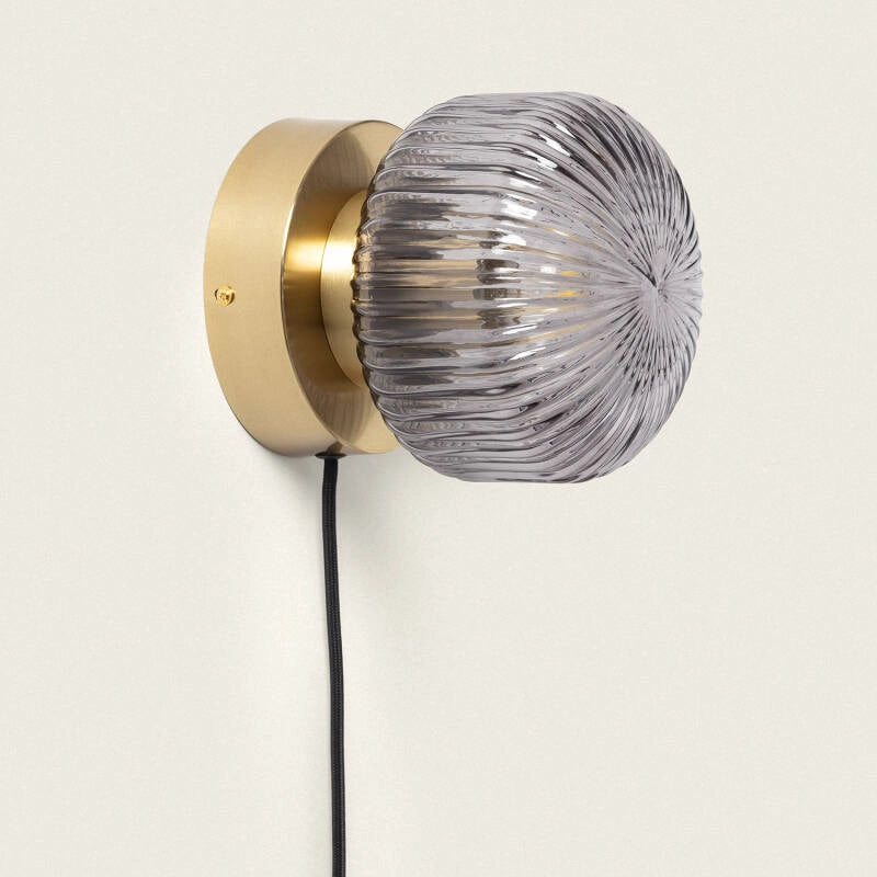 Wandlamp goud glas stekker schakelaar