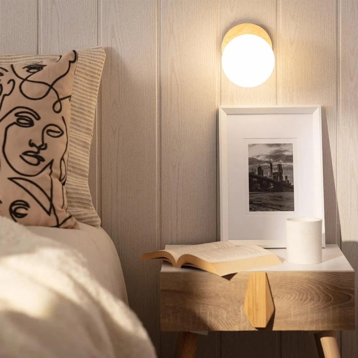 Moderne wandlamp g9 fitting opaalglas hout slaapkamer 