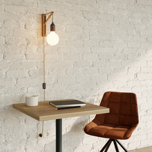 Wandlamp hout met stekker E27 (zonder lamp)