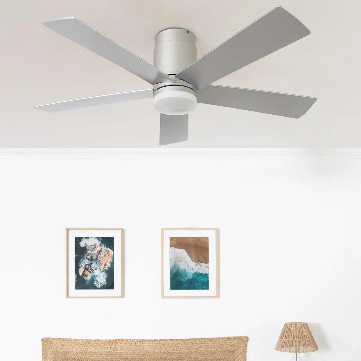 Plafondventilator zilver rond led lamp 132cm