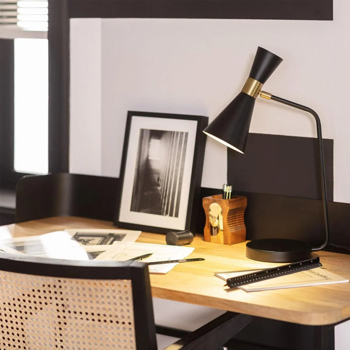 tafellamp industrieel zwart goud e27 fitting schakelaar