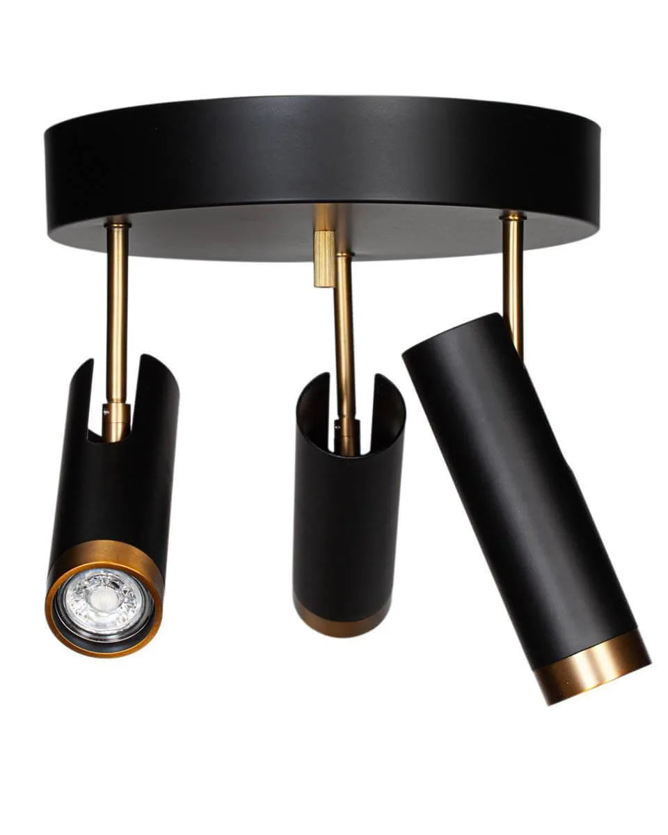 Ronde plafondlamp zwart & goud met 3 verstelbare GU10 spots By Rydens Puls - FOIR