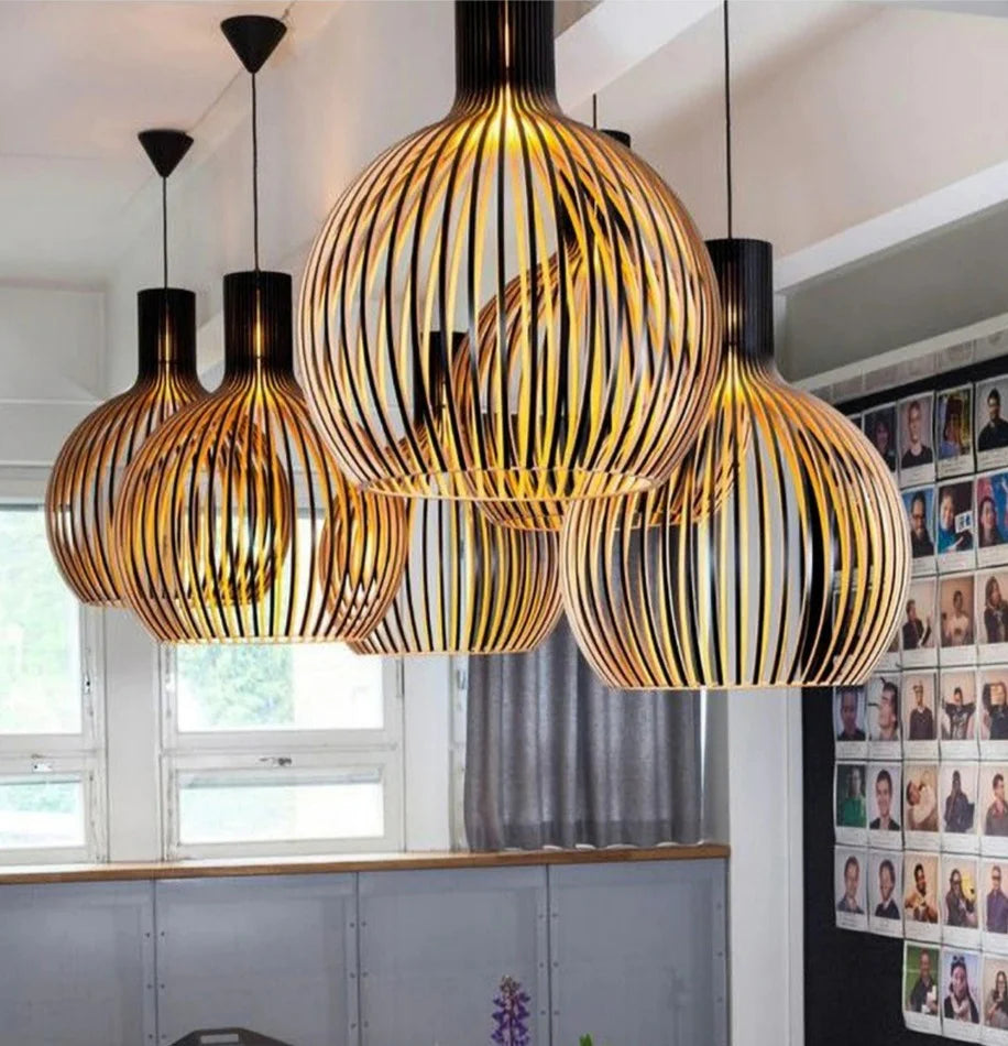 Hanglamp hout 'Bois' zwart / blank hout E27 design