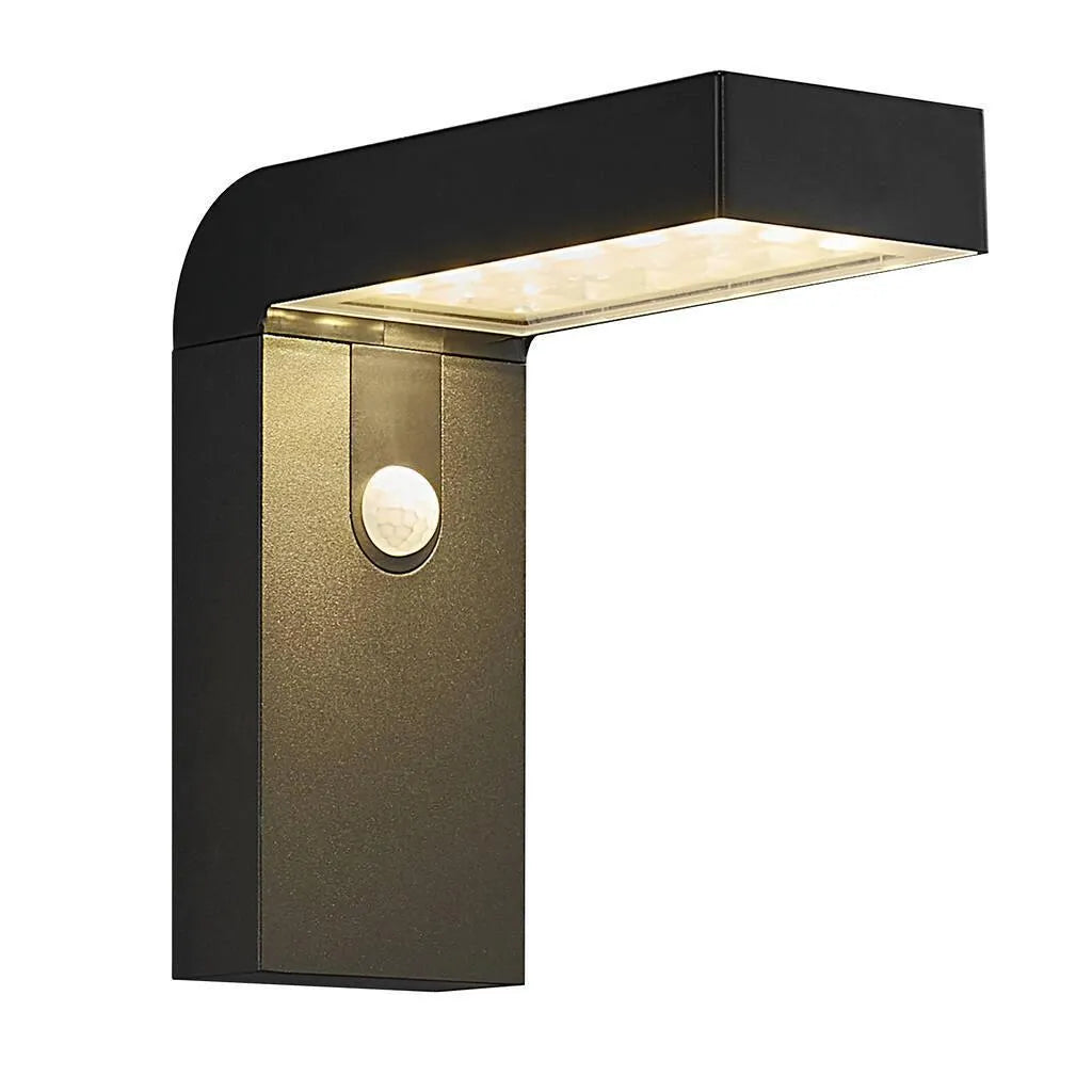 Moderne wandlamp pirsensor zonnepaneel led lichtbron warm wit klein compact antraciet